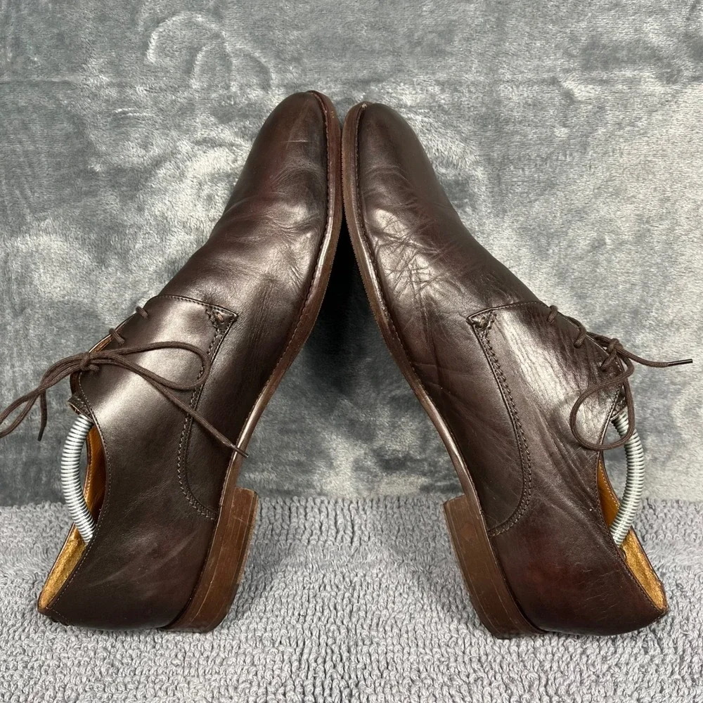 John Varvatos Mens Brown Leather Plain Toe Derby Shoes Hand Made in Italy 11.5